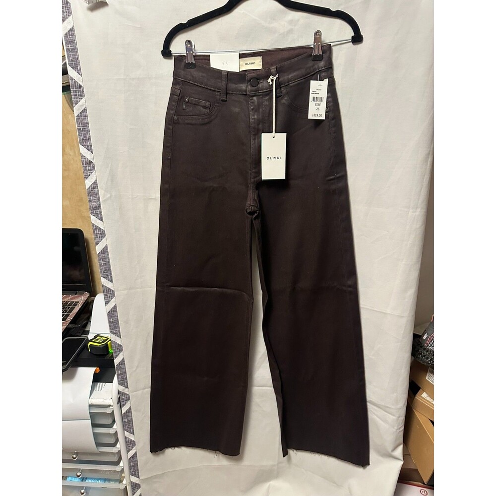 NWT DL1961 Hepburn Wide Leg High Rise Vintage Pants Size 26 Dark Mocha